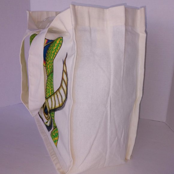 Hand-Painted Cow Skull Tote Bag: Desert Cactus Scene 14x13x7 - Picture 14 of 16